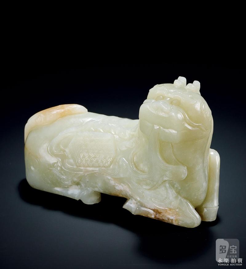 明 白玉麒麟负书摆件